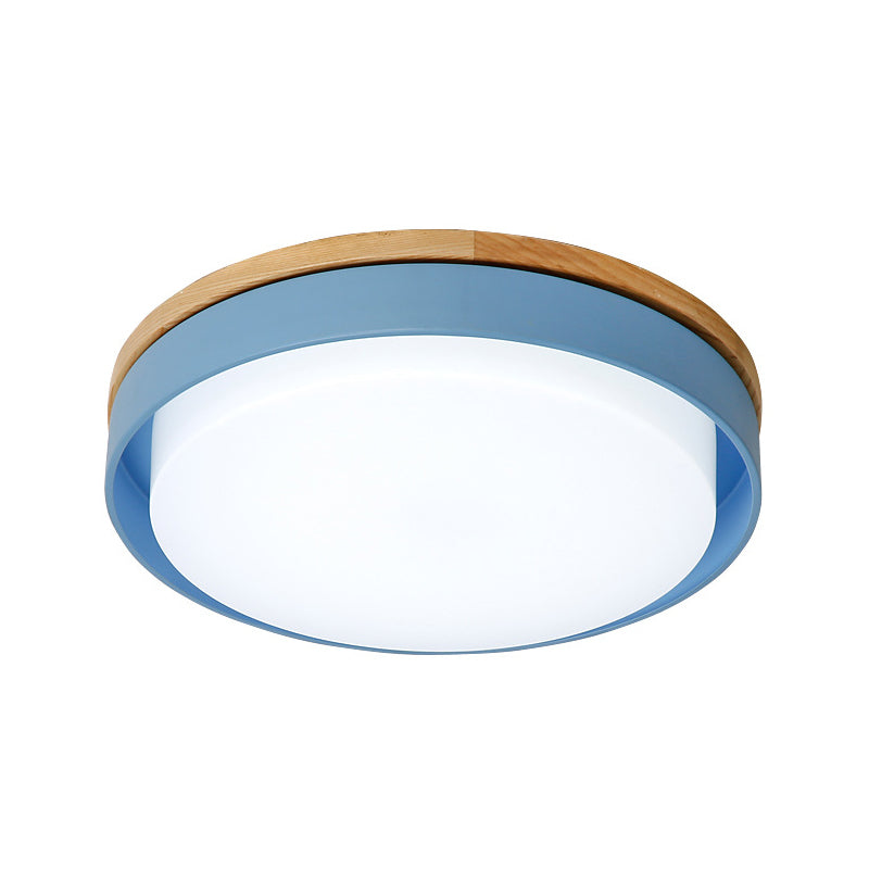 Nordic Macaron Metal LED Ceiling Flushmount - Blue/White/Yellow, Acrylic Shade - 12"/18.5" Wide