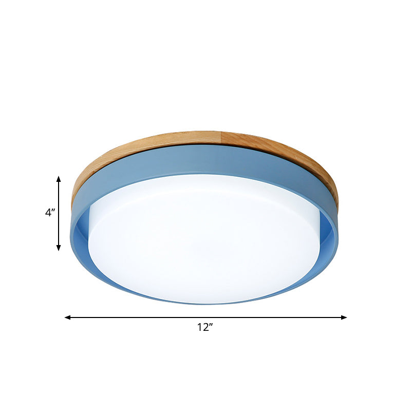 Nordic Macaron Metal LED Ceiling Flushmount - Blue/White/Yellow, Acrylic Shade - 12"/18.5" Wide