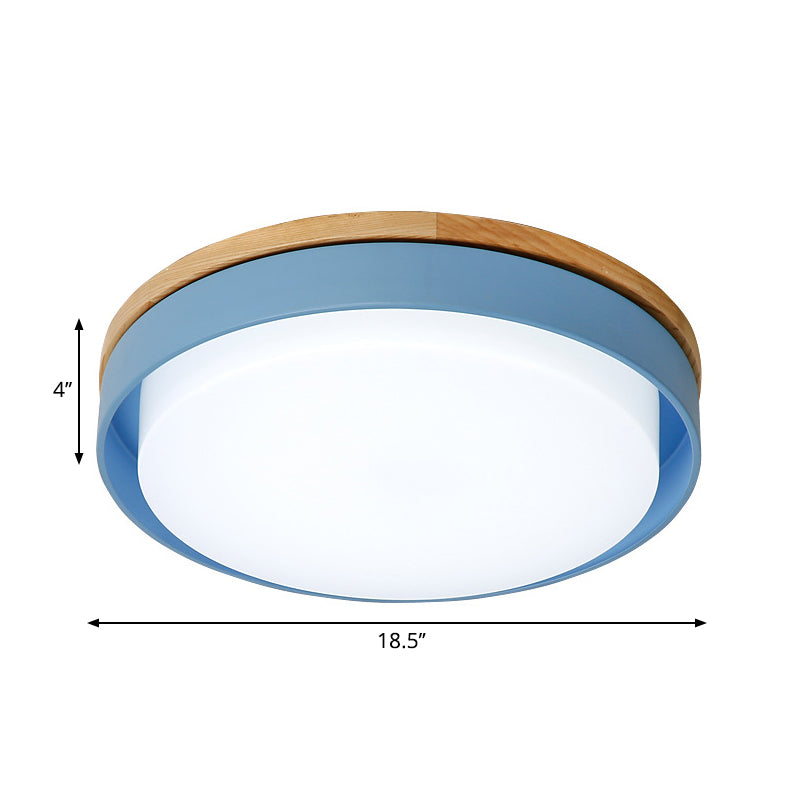 Nordic Macaron Metal LED Ceiling Flushmount - Blue/White/Yellow, Acrylic Shade - 12"/18.5" Wide