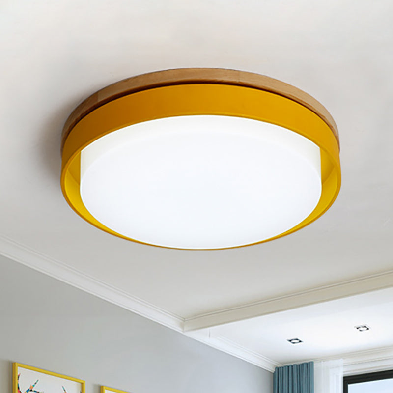 Nordic Macaron Metal LED Ceiling Flushmount - Blue/White/Yellow, Acrylic Shade - 12"/18.5" Wide