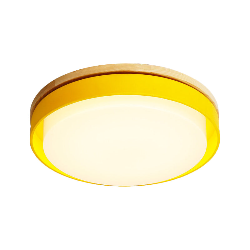 Nordic Macaron Metal LED Ceiling Flushmount - Blue/White/Yellow, Acrylic Shade - 12"/18.5" Wide