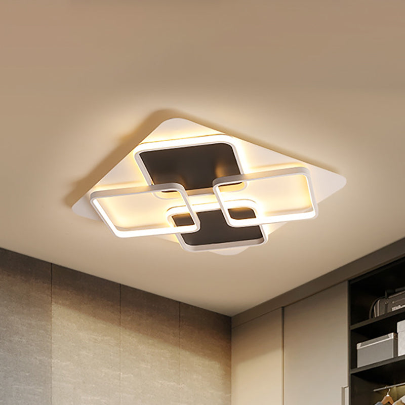 Contemporary Metal LED Multi Square Flush Mount Light in Black/White, Warm/White Light, Sizes: 18"/24.5"/34.5