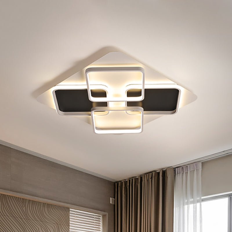 Contemporary Metal LED Multi Square Flush Mount Light in Black/White, Warm/White Light, Sizes: 18"/24.5"/34.5