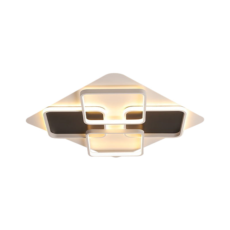 Contemporary Metal LED Multi Square Flush Mount Light in Black/White, Warm/White Light, Sizes: 18"/24.5"/34.5