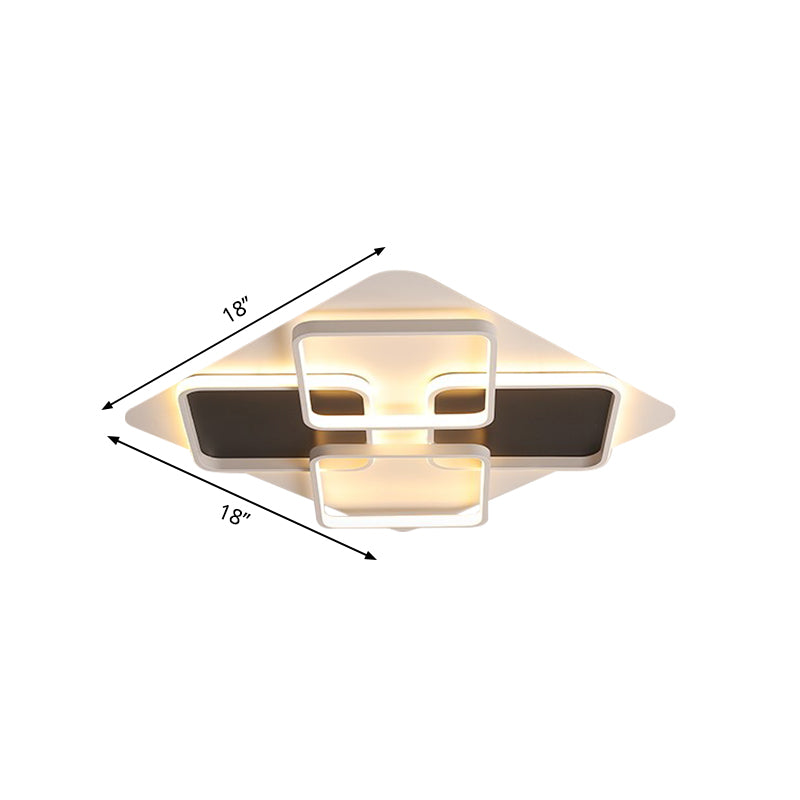 Contemporary Metal LED Multi Square Flush Mount Light in Black/White, Warm/White Light, Sizes: 18"/24.5"/34.5