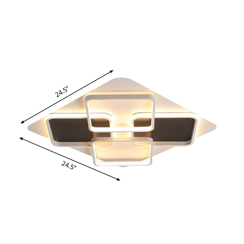 Contemporary Metal LED Multi Square Flush Mount Light in Black/White, Warm/White Light, Sizes: 18"/24.5"/34.5