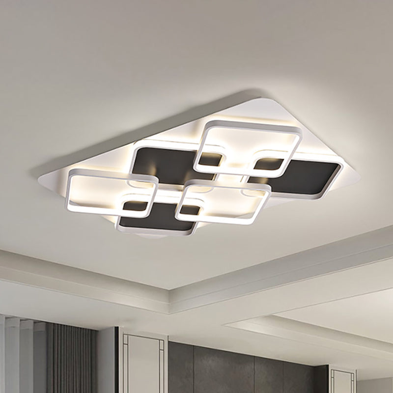 Contemporary Metal LED Multi Square Flush Mount Light in Black/White, Warm/White Light, Sizes: 18"/24.5"/34.5