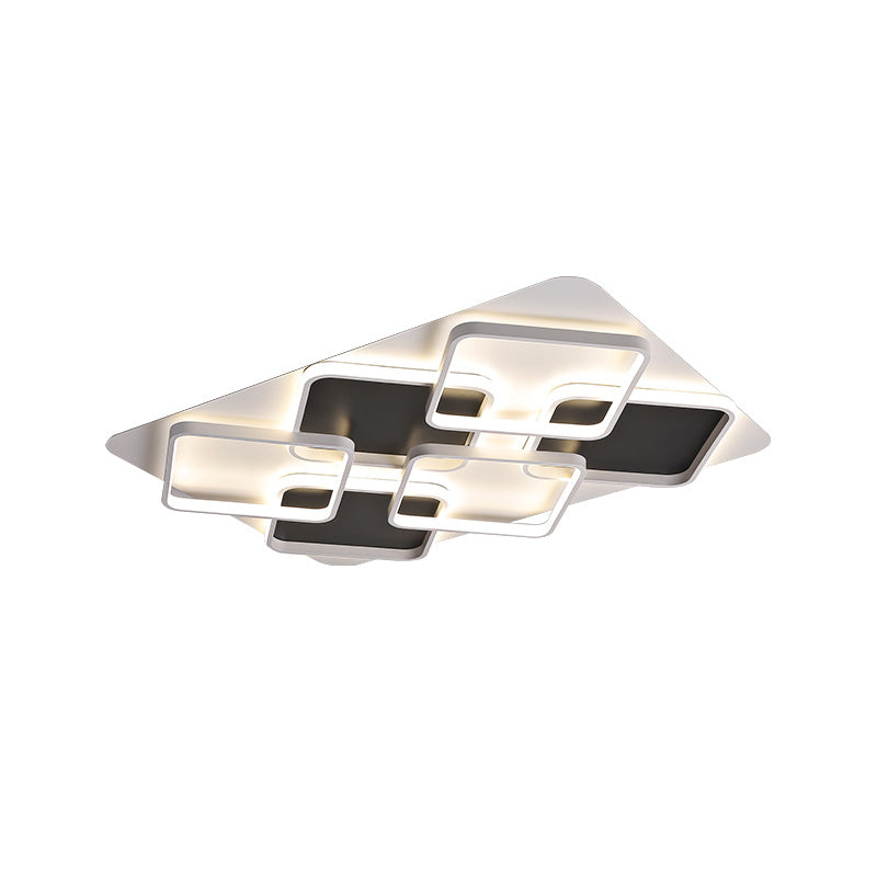 Contemporary Metal LED Multi Square Flush Mount Light in Black/White, Warm/White Light, Sizes: 18"/24.5"/34.5