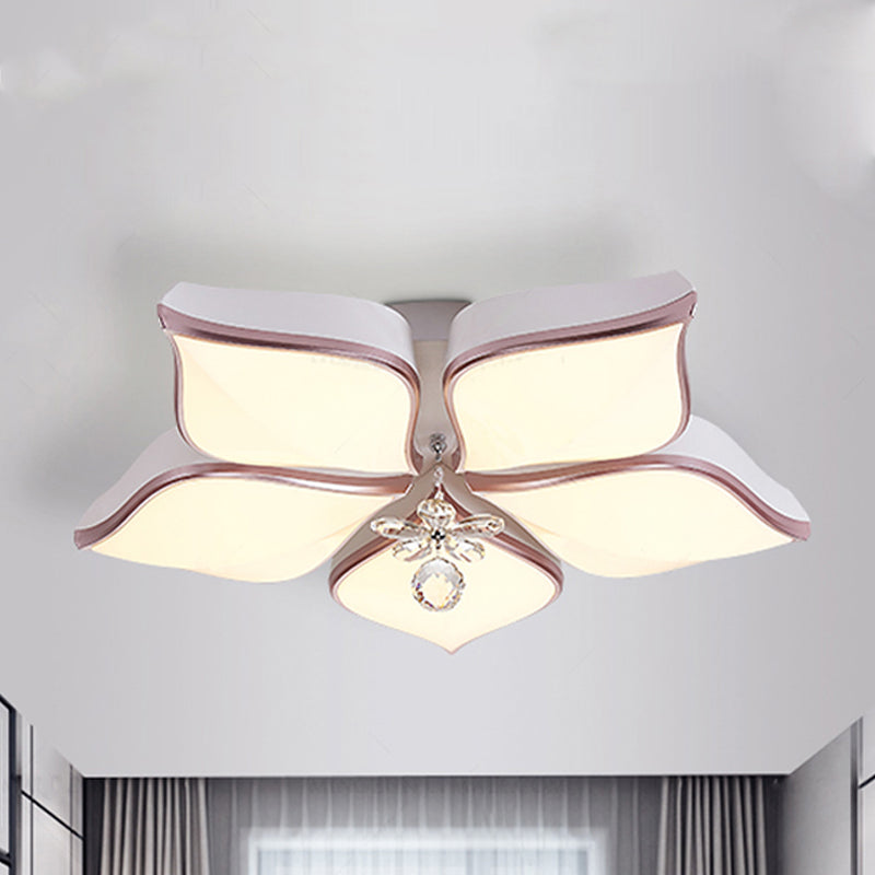 Modern 24.5"/25.5" Flush Mount LED Light with Clear Crystal Accent in Warm/White Light, Petal Design