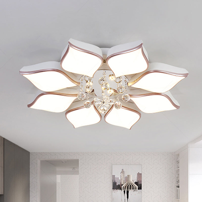 Modern 24.5"/25.5" Flush Mount LED Light with Clear Crystal Accent in Warm/White Light, Petal Design