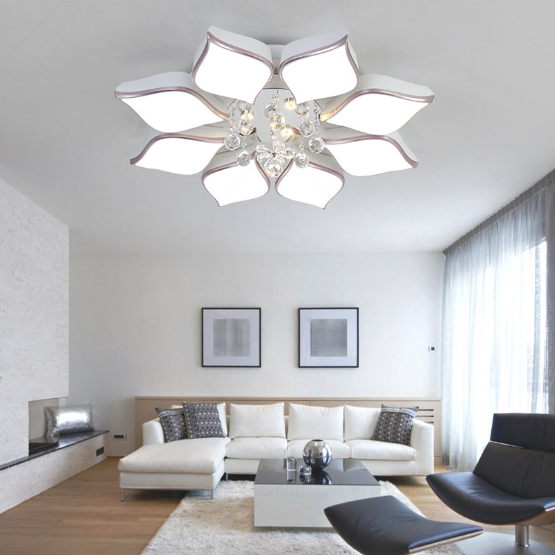 Modern 24.5"/25.5" Flush Mount LED Light with Clear Crystal Accent in Warm/White Light, Petal Design