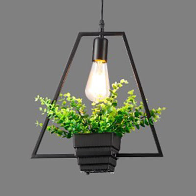 Vintage Black Metal Pendant Light with Planter and Frame for Kitchen