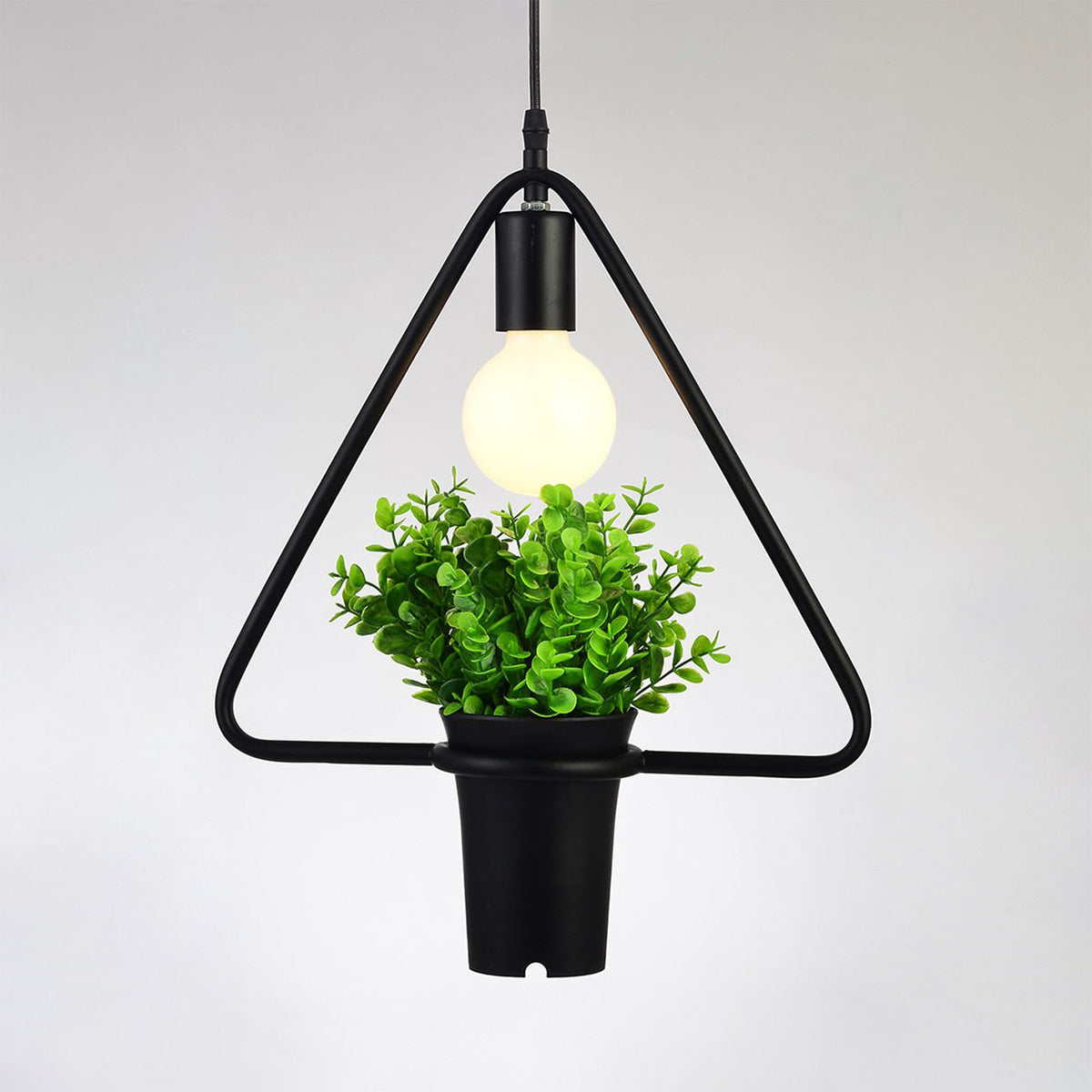 Vintage Black Metal Pendant Light with Planter and Frame for Kitchen