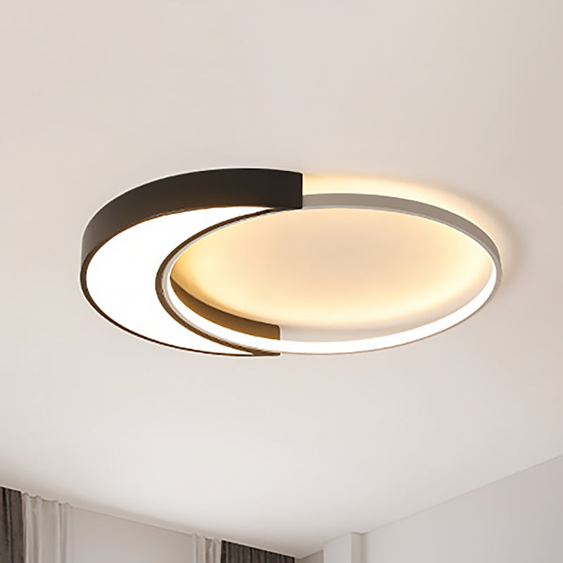 Modern Black and White Metal Shade Ceiling Flush Light - Warm/White LED, 19.5"/27" Wide