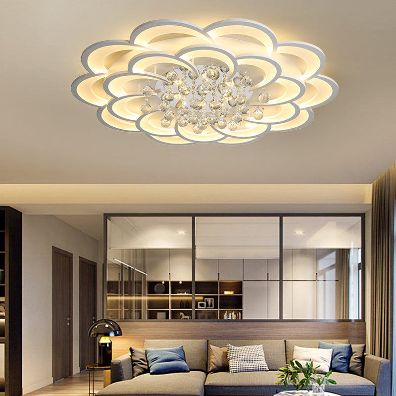 Modern Floral Iron Flush Mount LED Ceiling Light in Warm/White Light - 20.5"/27"/31.5" W, White Fixture