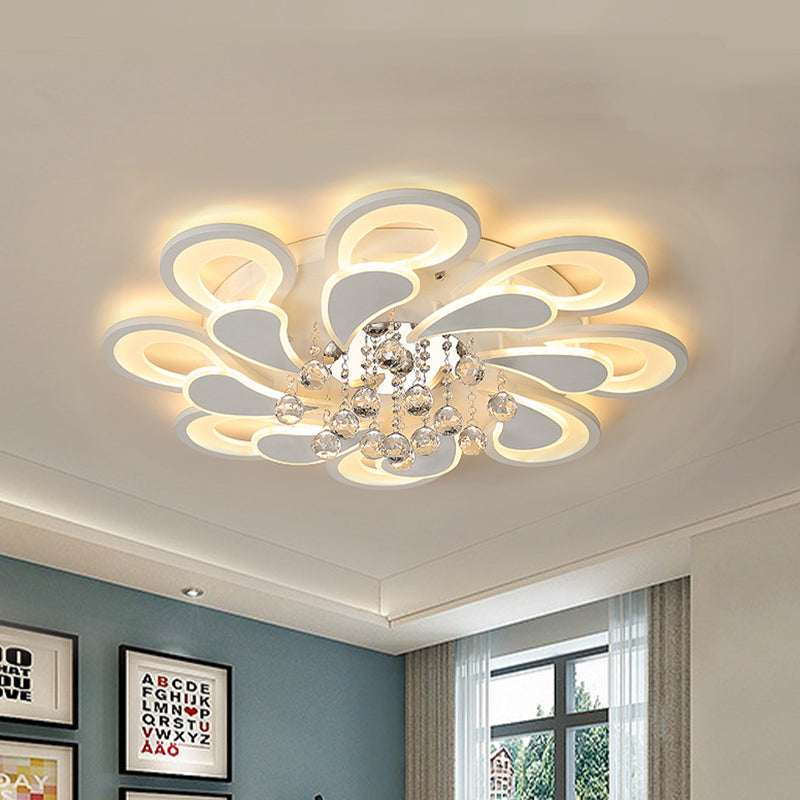 White Windmill Flush Lamp LED Acrylic Ceiling Fixture with Crystal Drop - 27"/31.5" Modernist Design (Warm/White Light)