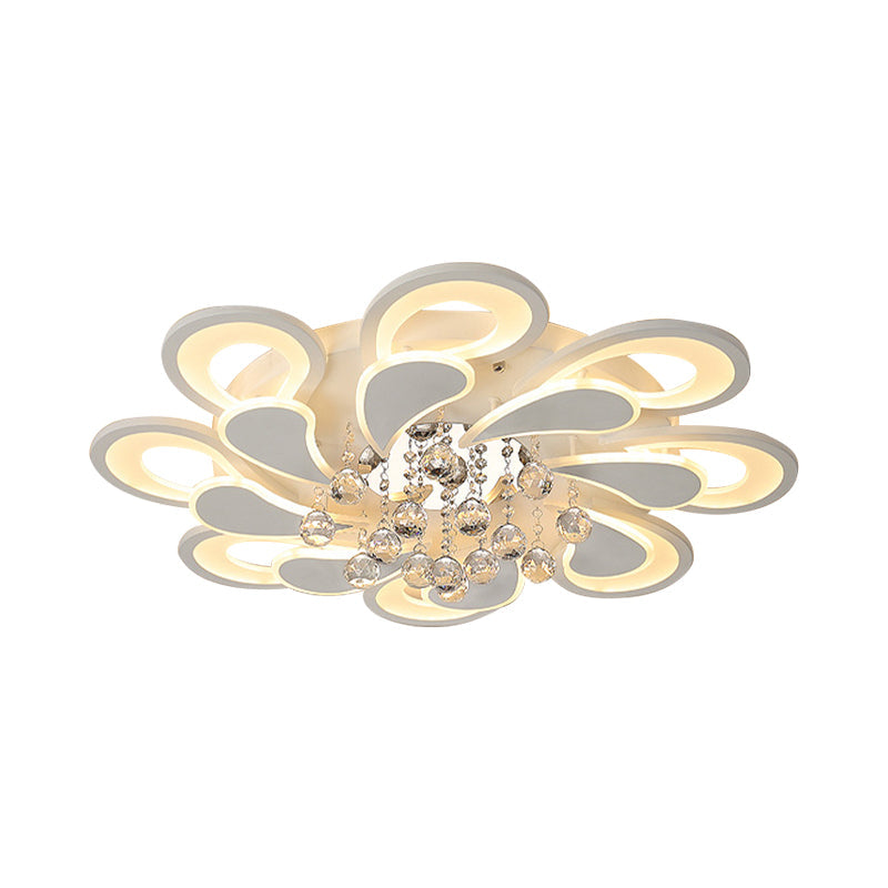 White Windmill Flush Lamp LED Acrylic Ceiling Fixture with Crystal Drop - 27"/31.5" Modernist Design (Warm/White Light)