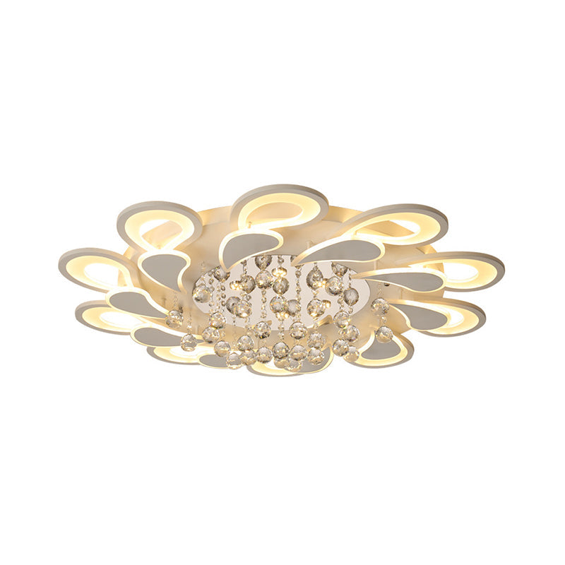 White Windmill Flush Lamp LED Acrylic Ceiling Fixture with Crystal Drop - 27"/31.5" Modernist Design (Warm/White Light)
