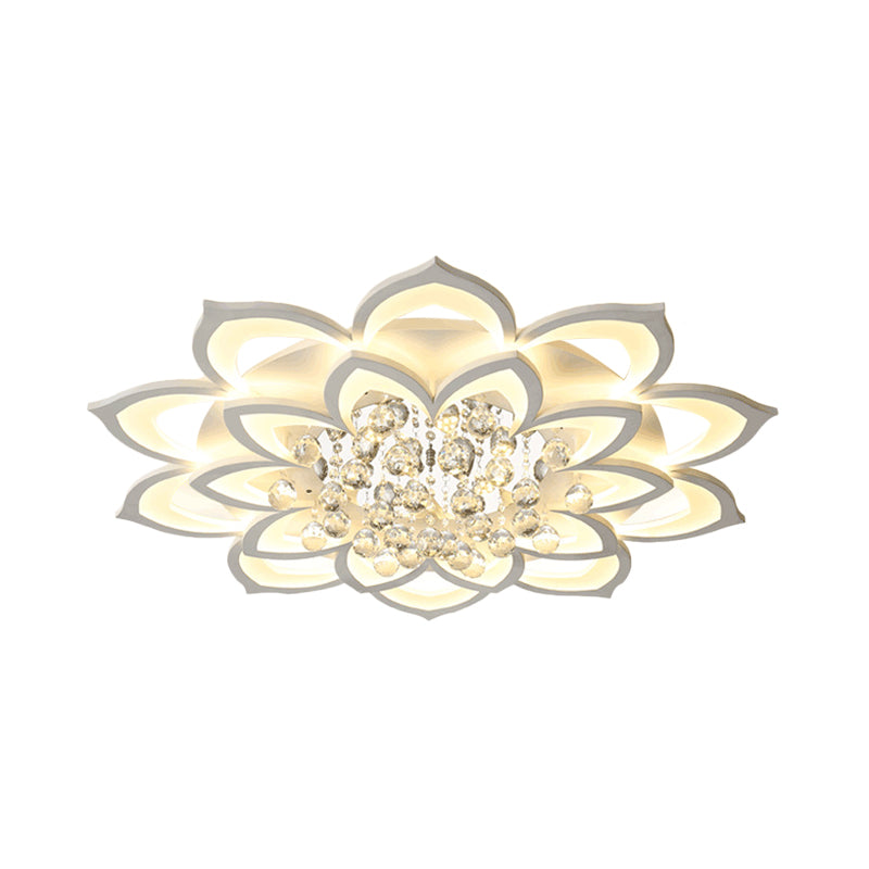 Contemporary LED Acrylic Flushmount Ceiling Light with Crystal Drop in Warm/White Light - 27"/31.5" W