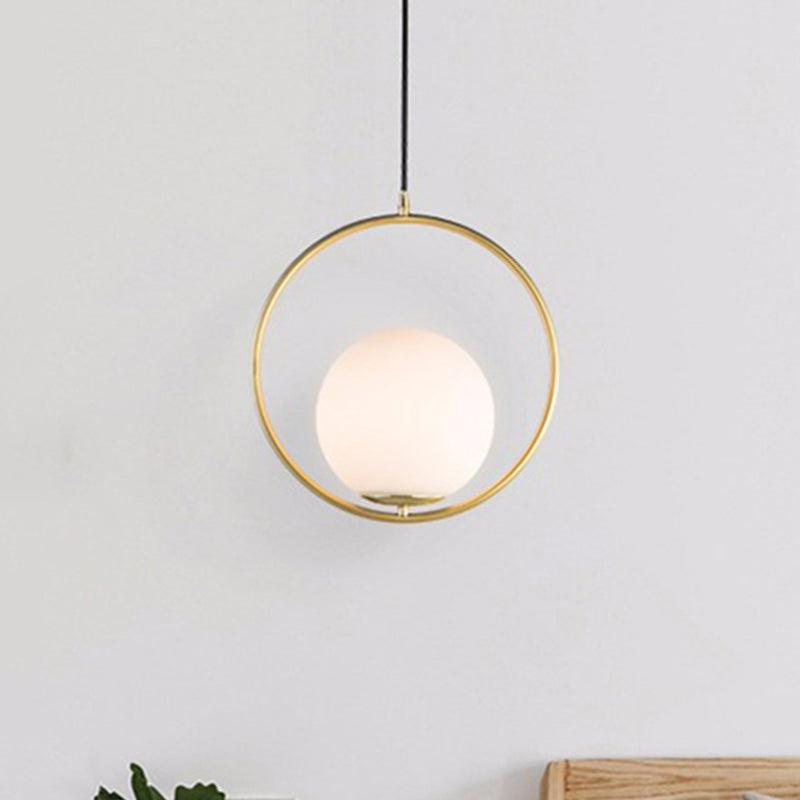 Contemporary Frosted Glass Pendant Light with Spherical Shade - White Hanging Light