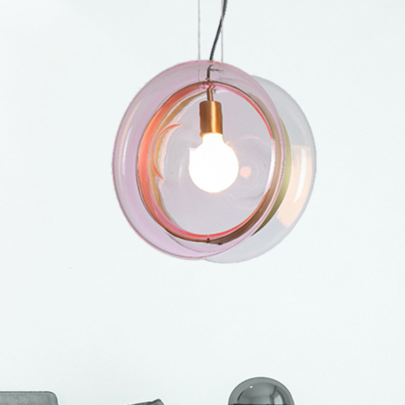 Orbit Corridor Hotel Glass Pendant Lamp With Single Head And Brass Ring