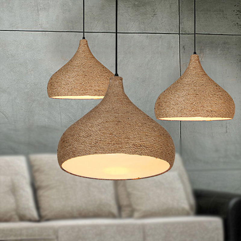 Lampe suspendue élégante en corde de chanvre en forme de larme : lampe à suspension beige d'inspiration Lodge avec 1 ampoule pour le salon