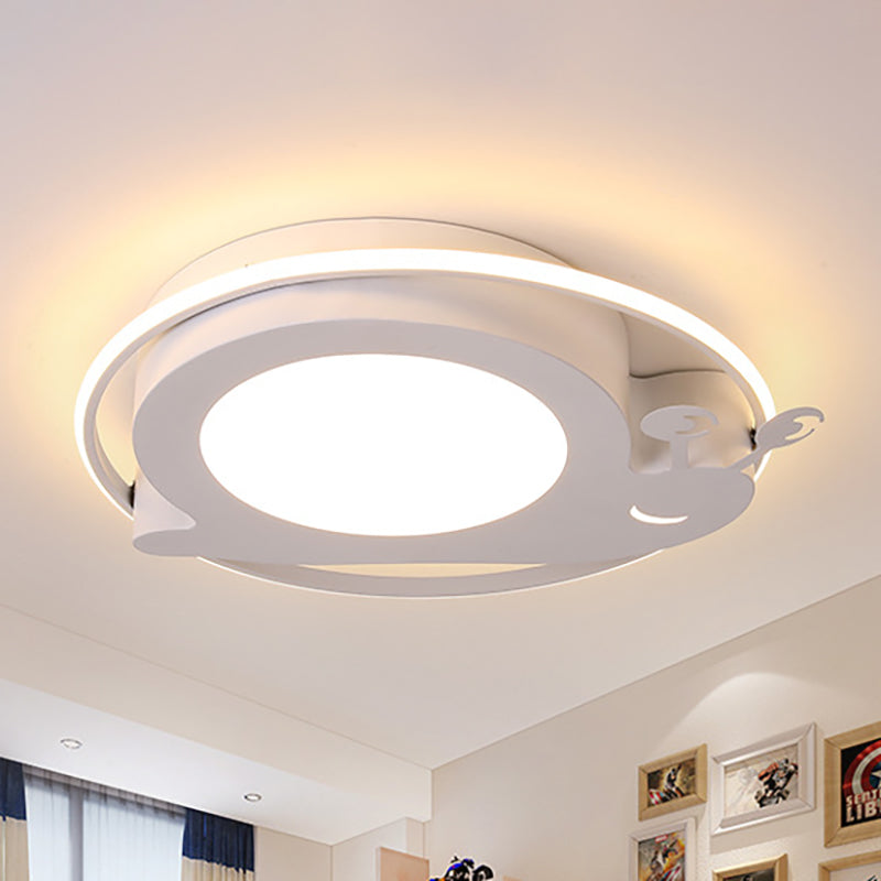 Snail Baby Room Animal LED Ceiling Lamp with Metallic Flush Circle Design