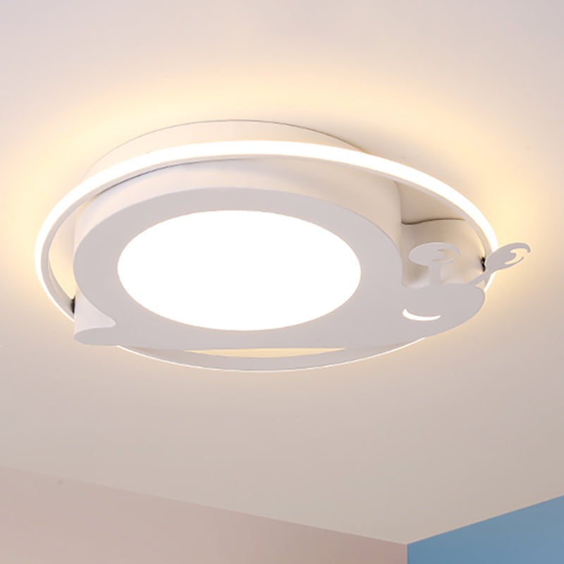 Snail Baby Room Animal LED Ceiling Lamp with Metallic Flush Circle Design