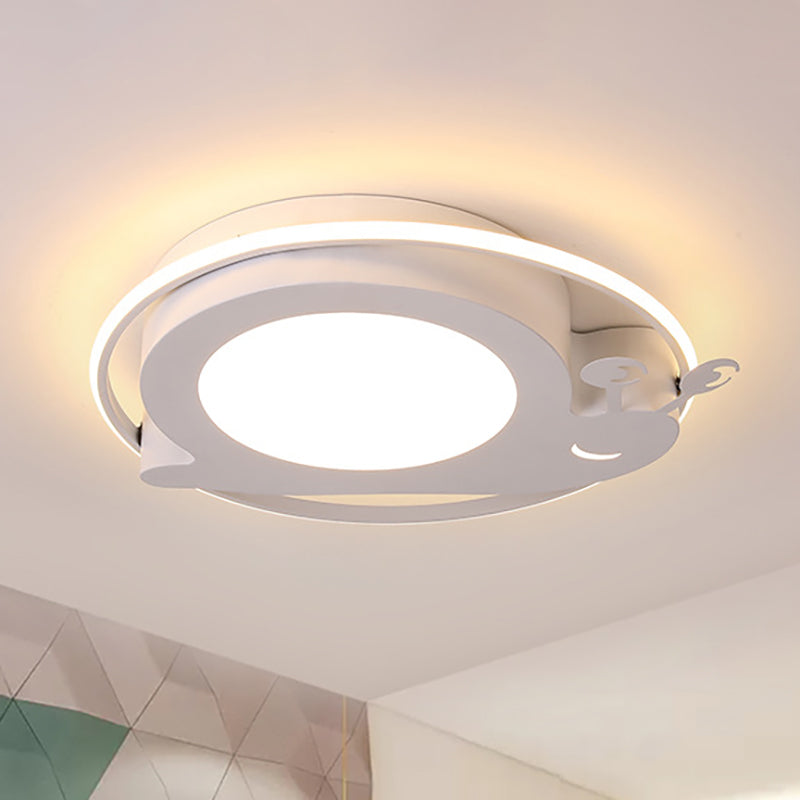 Snail Baby Room Animal LED Ceiling Lamp with Metallic Flush Circle Design