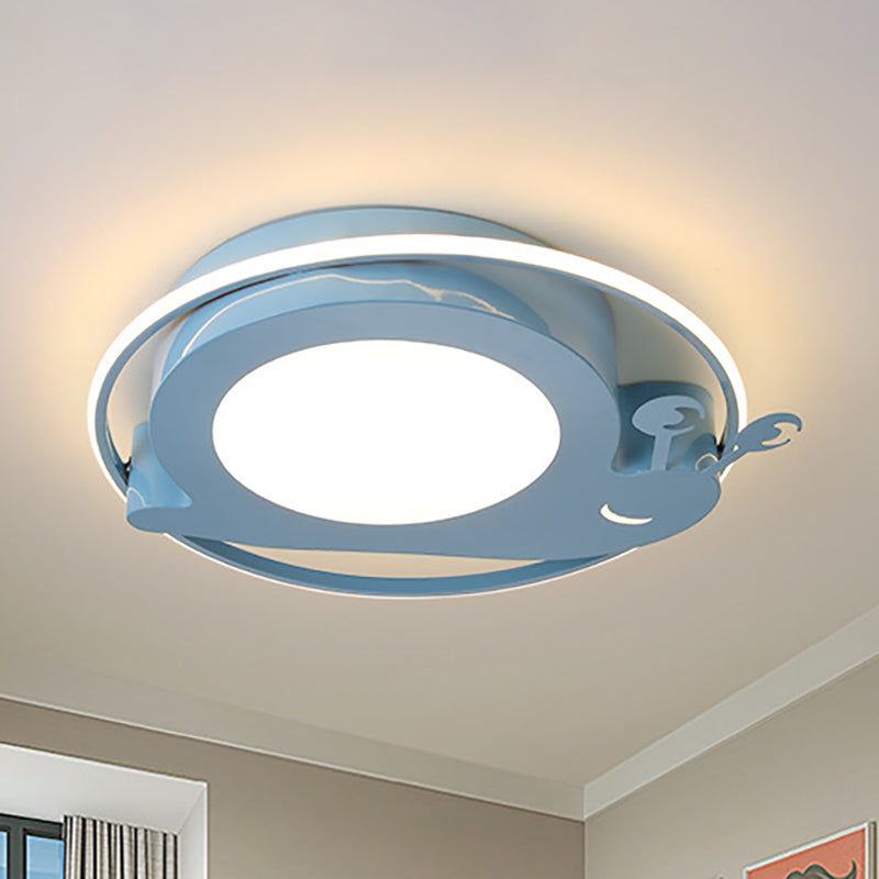 Snail Baby Room Animal LED Ceiling Lamp with Metallic Flush Circle Design