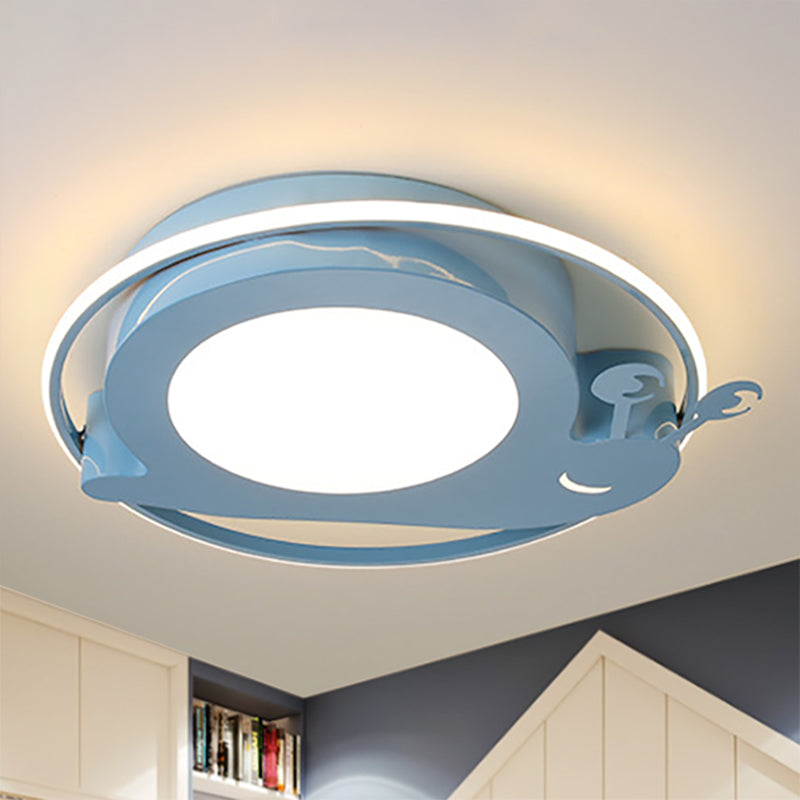 Snail Baby Room Animal LED Ceiling Lamp with Metallic Flush Circle Design