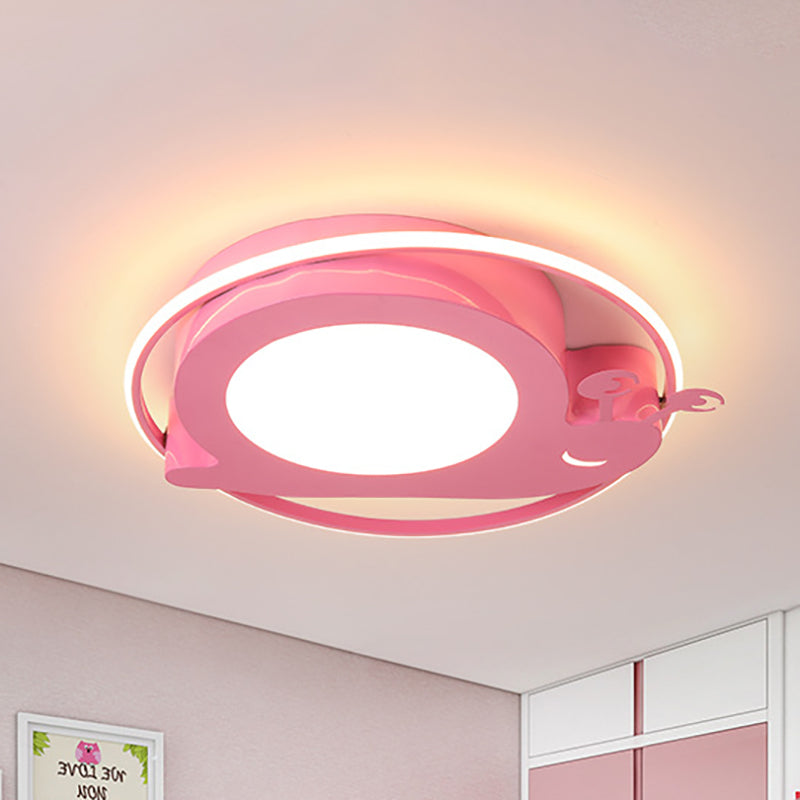 Snail Baby Room Animal LED Ceiling Lamp with Metallic Flush Circle Design