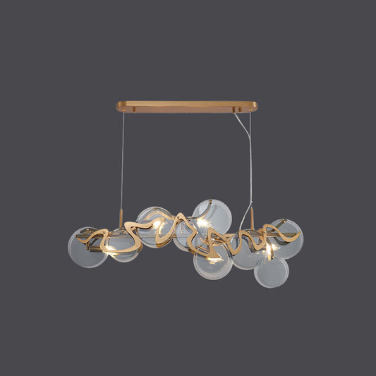 Suspension circulaire postmoderne : luminaire pour îlot de restaurant en verre et laiton