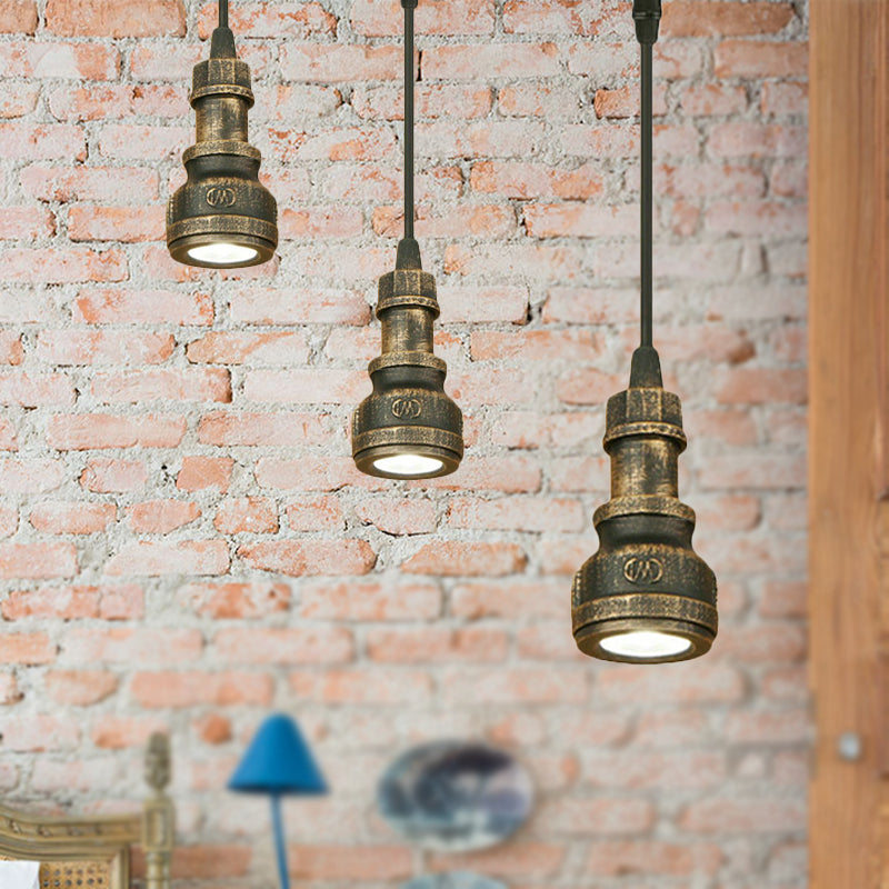 Vintage Mini Pendant Lamp with Water Pipe and Wrought Iron in Aged Brass Finish