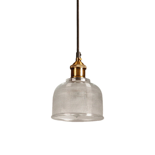 Plafonnier suspendu à une ampoule de style loft en laiton avec motif de bol en verre à treillis
