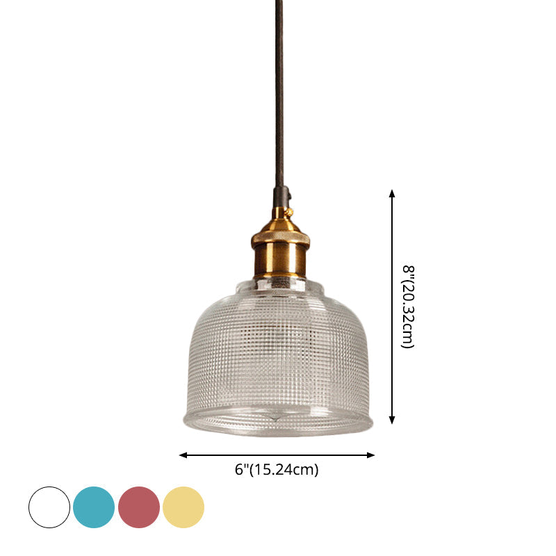 Plafonnier suspendu à une ampoule de style loft en laiton avec motif de bol en verre à treillis