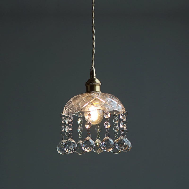 Suspension vintage en verre transparent en forme de fleur avec cristaux en forme de larme