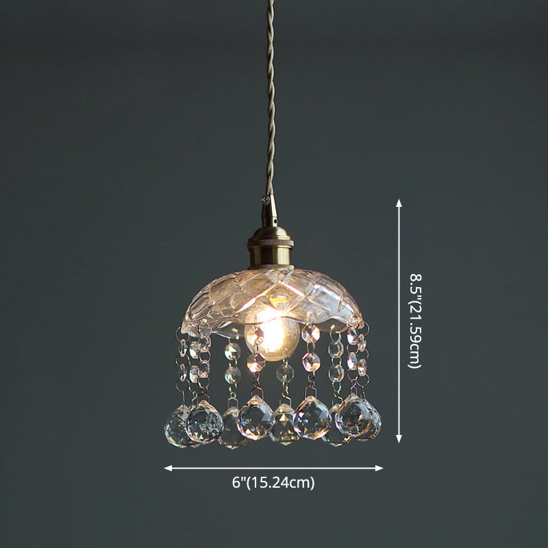 Suspension vintage en verre transparent en forme de fleur avec cristaux en forme de larme