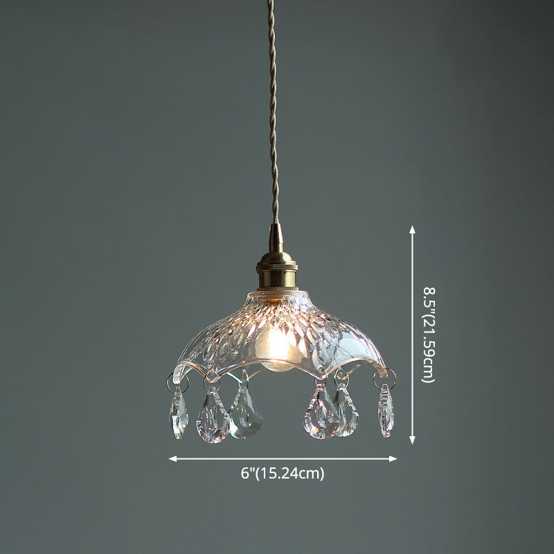 Suspension vintage en verre transparent en forme de fleur avec cristaux en forme de larme