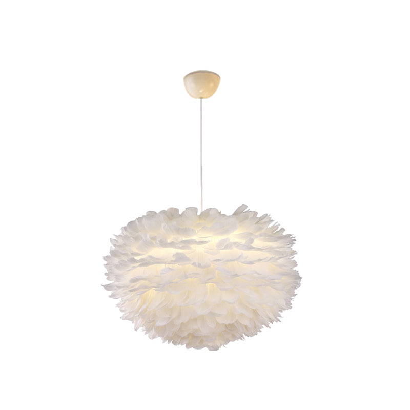 Nordic Style White Feather Chandelier Globe Shaped Hanging Lighting Fixture / 17