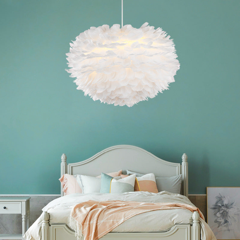 Nordic Style Feather Chandelier: White Globe Hanging Light Fixture