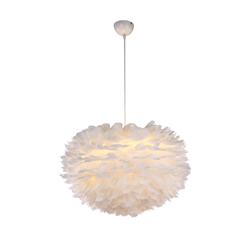 Nordic Style Feather Chandelier: White Globe Hanging Light Fixture