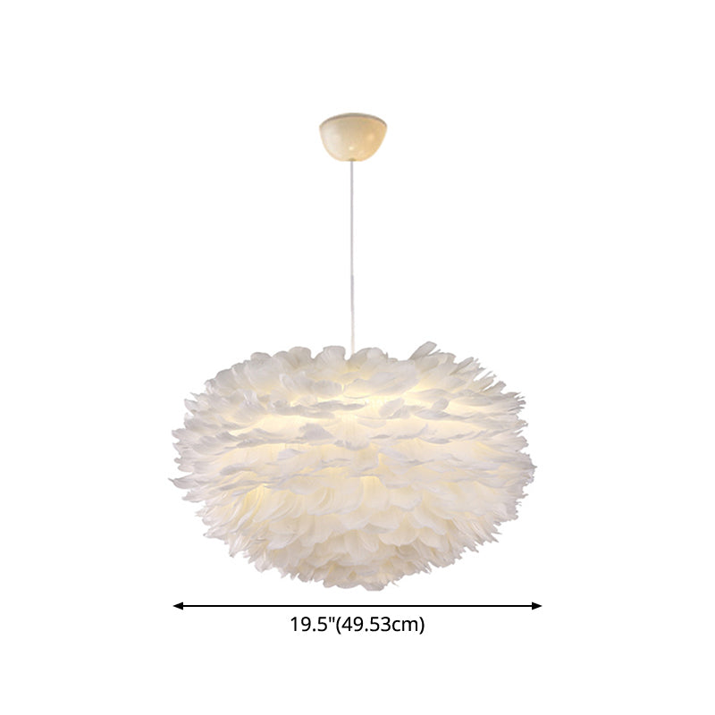 Nordic Style Feather Chandelier: White Globe Hanging Light Fixture