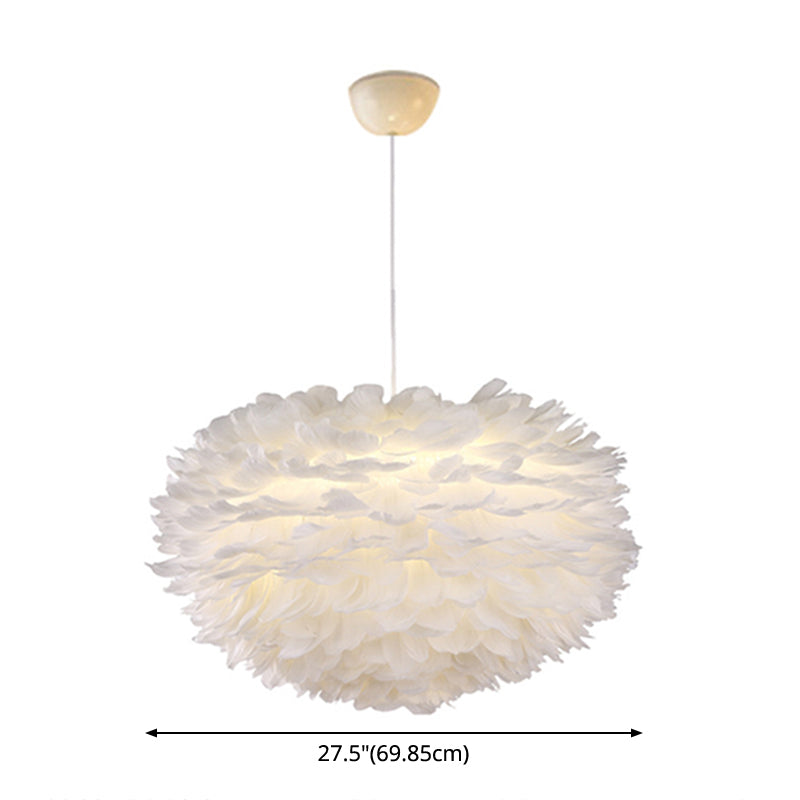 Nordic Style Feather Chandelier: White Globe Hanging Light Fixture