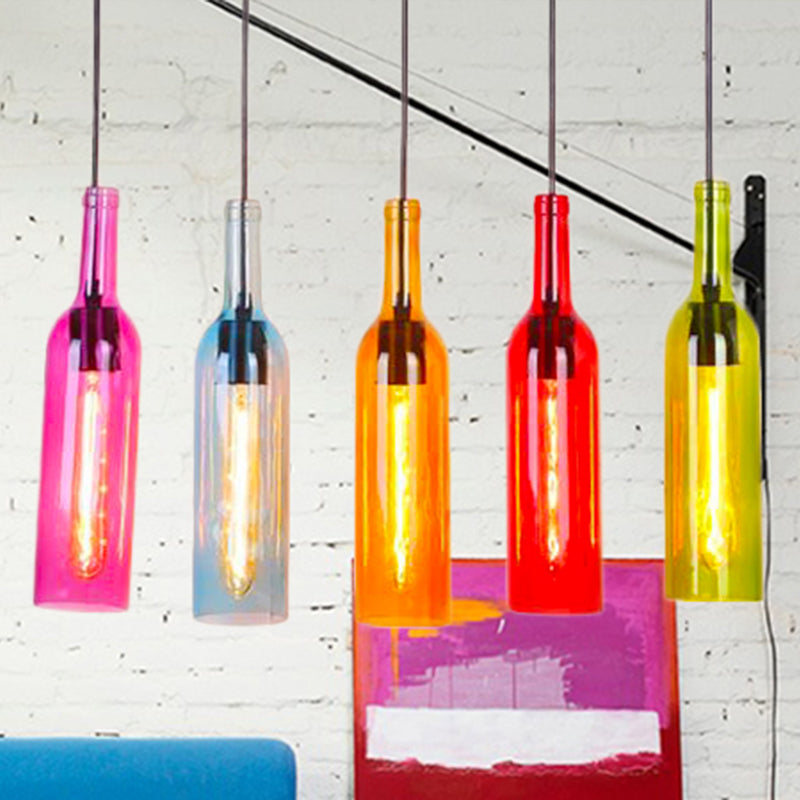 Lampe suspendue industrielle en verre à 3/5 têtes pour bouteilles de vin pour restaurants - Lampe suspendue noire avec auvent rond/linéaire
