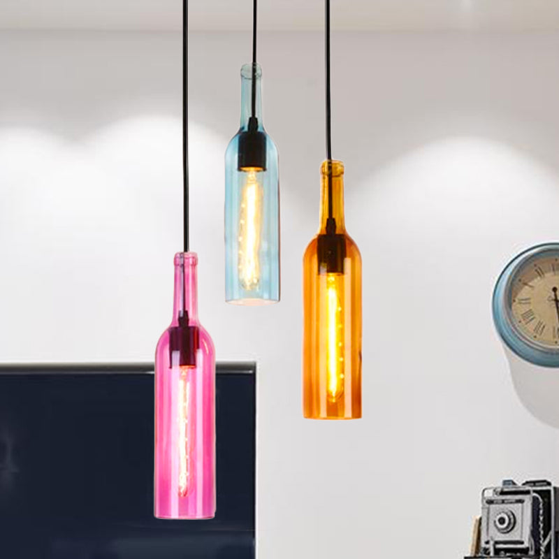 Lampe suspendue industrielle en verre à 3/5 têtes pour bouteilles de vin pour restaurants - Lampe suspendue noire avec auvent rond/linéaire