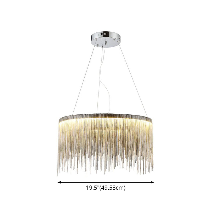 Round Silver Tassel Chain Pendant Lamp - Modern Metal Ceiling Chandelier