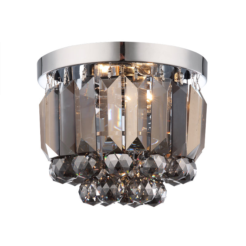 Crystal Mini Flush 2-Light Ceiling Fixture - Simple Design for Corridors - Clear/Smoke Gray/Cognac