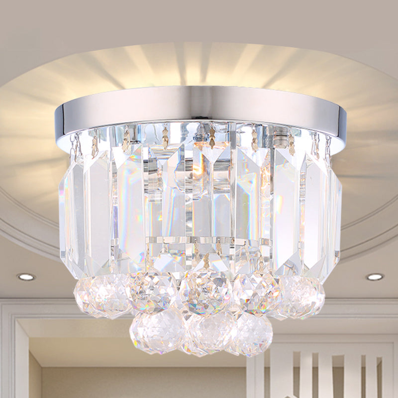 Crystal Mini Flush 2-Light Ceiling Fixture - Simple Design for Corridors - Clear/Smoke Gray/Cognac