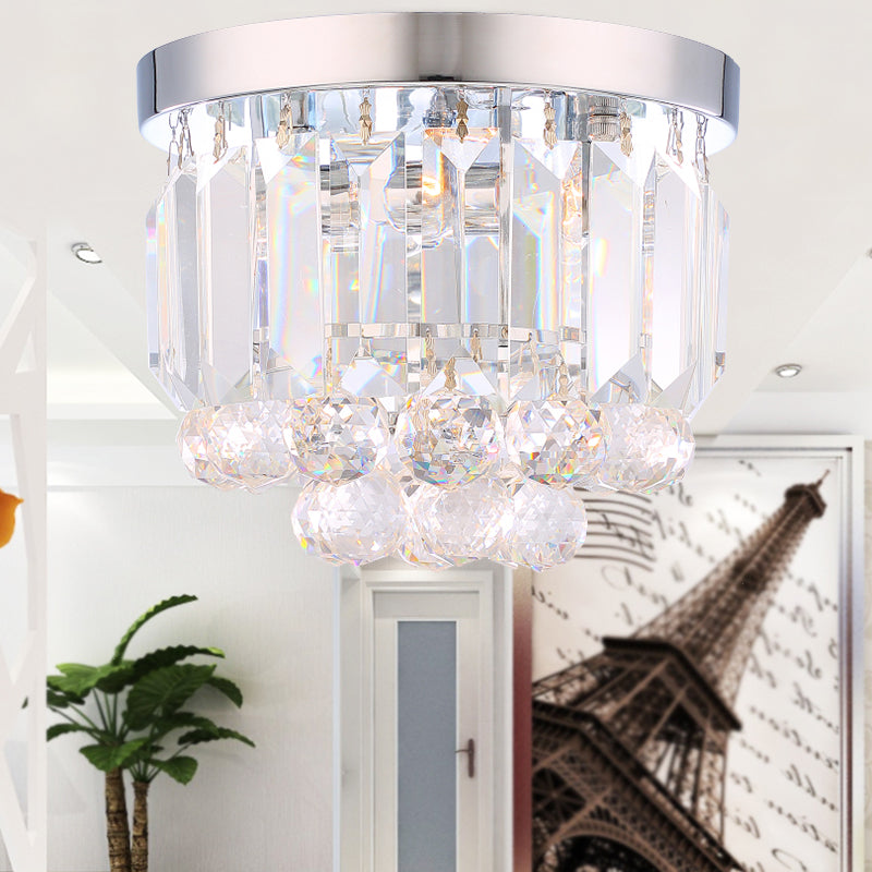 Crystal Mini Flush 2-Light Ceiling Fixture - Simple Design for Corridors - Clear/Smoke Gray/Cognac
